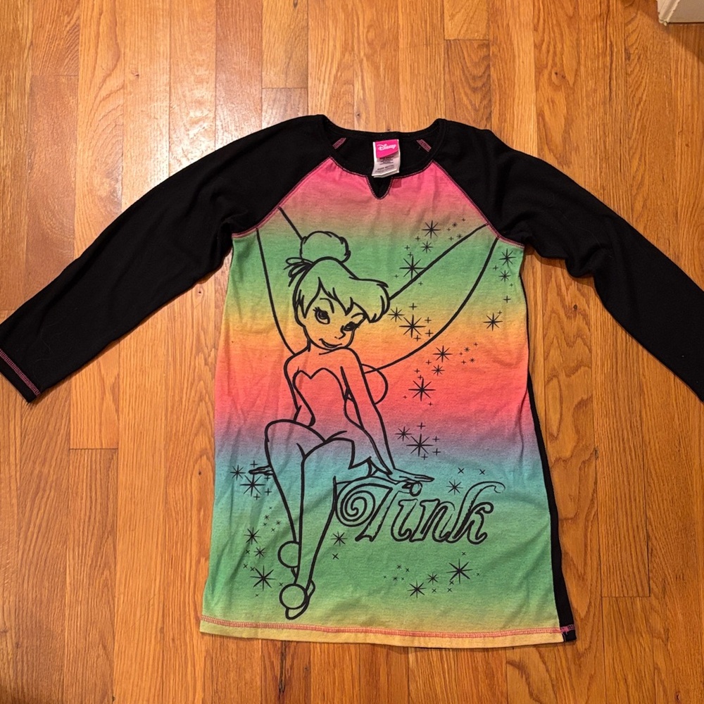 Disney Tinkerbell Pink and Black Nightgown Size Medium 7/8